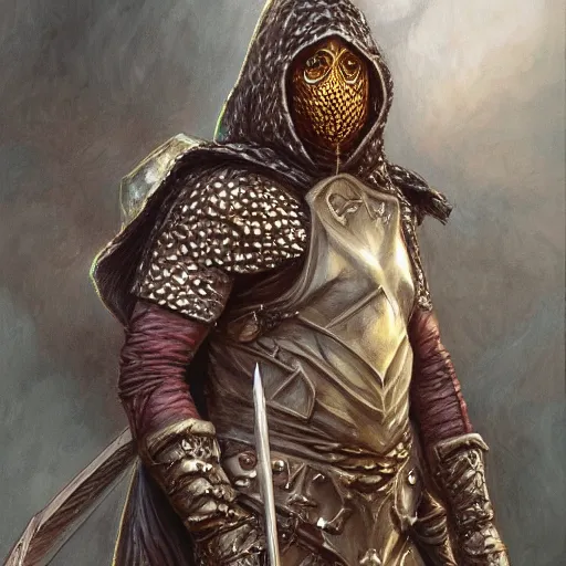 Prompt: Hooded leopard Knight as a fantasy D&D character, portrait art by Donato Giancola and James Gurney, digital art, trending on artstation