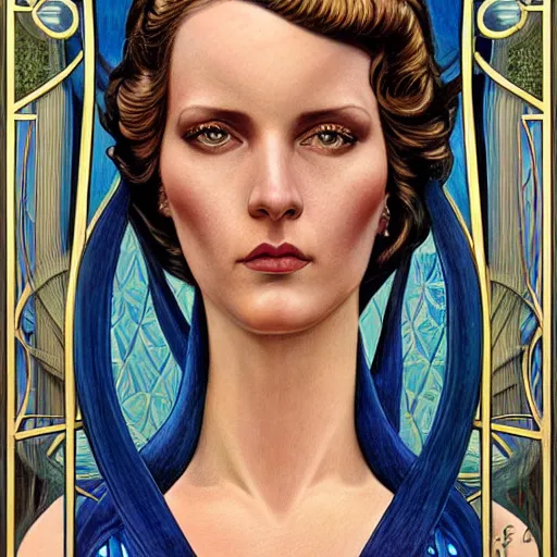 Prompt: an art nouveau, ( streamline moderne ), multi - racial portrait in the style of donato giancola and anna dittmann and charles dulac. very large, clear, expressive, and intelligent eyes. symmetrical, centered, ultrasharp focus, dramatic lighting, photorealistic digital matte painting, intricate ultra detailed background.