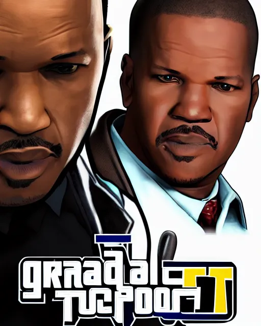 Prompt: Michael J. Foxx in the style of as a grand theft auto 5 character, cover game art