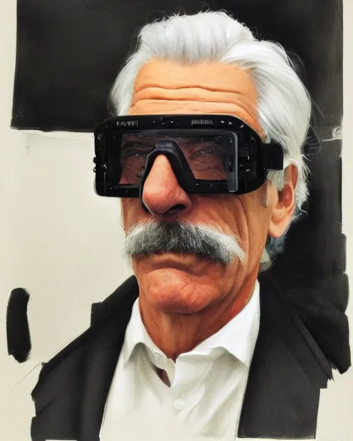 Image similar to Portrait Sam Elliott wearing safety goggles and black coat by charlie bowater elina brotherus greg rutkowski Dan Witz paul klee jamie wyeth victo ngai