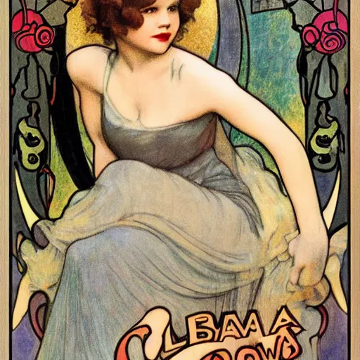 Image similar to clara bow, mucha style, art nouveau, art deco,