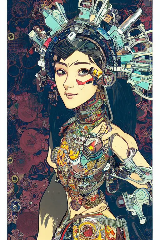 Image similar to beautiful cyborg portrait girl female illustration detailed patterns art of thai traditional dress, pop art, splash painting, art by geof darrow, ashley wood, alphonse mucha, makoto shinkai