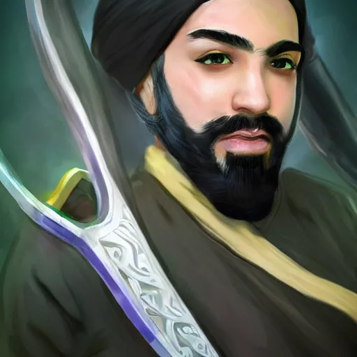 Image similar to Joedat Esfahani, AKA VoyBoy, dressed as Akali from League of Legends. Beautiful handsome bearded artbreeder detailed face.