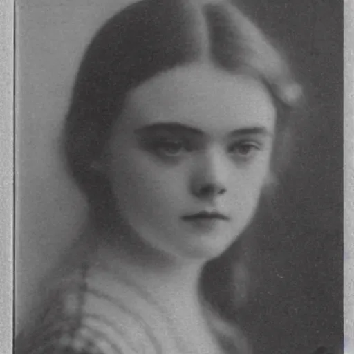 Image similar to headshot edwardian photograph of elle fanning, 1 9 1 0 s, 1 9 0 0 s, 1 9 2 0 s, grainy, victorian, detailed, slightly blurry