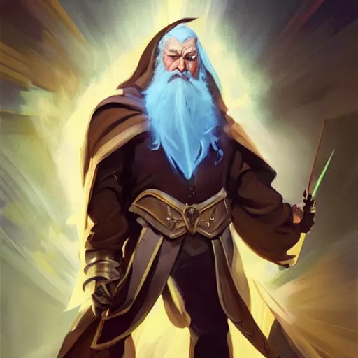 Image similar to greg manchess portrait painting of partially armored albus dumbledore as overwatch character, medium shot, asymmetrical, profile picture, organic painting, sunny day, matte painting, bold shapes, hard edges, street art, trending on artstation, by huang guangjian and gil elvgren and sachin teng