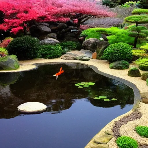 Image similar to photo of a koi pond in a Japanese garden, beautiful, high detail, golden ratio, amazing,