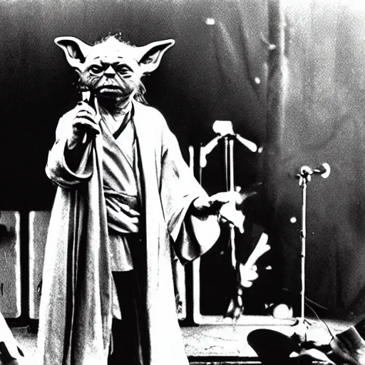 Image similar to yoda performing at woodstock