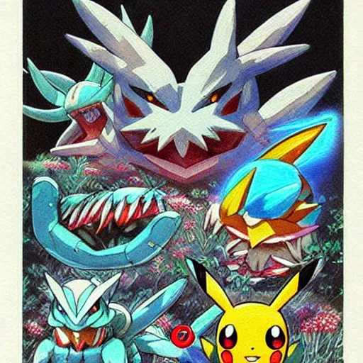 Prompt: pokemon db, weird pokemon, mystery pokemon, intricate detailed painting, illustration, sharp detail, manga 1 9 9 0
