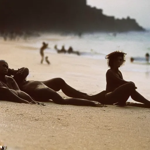 Image similar to closeup portrait of french people on the beach trying to push England further away, by Steve McCurry and David Lazar, natural light, detailed face, CANON Eos C300, ƒ1.8, 35mm, 8K, medium-format print