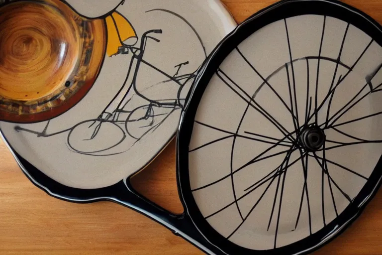 Prompt: bicyle pedal on a serving platter