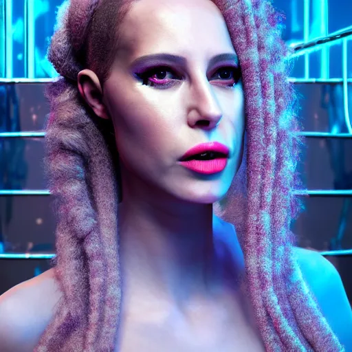 Image similar to 8 k octane render, photo realistic, haute couture, iris van herpen, mugler, techno mystic, inanna ashteroth with aqua neon rapunzel dreadlocks, nautical siren, princess intergalactica, gateway to futurisma