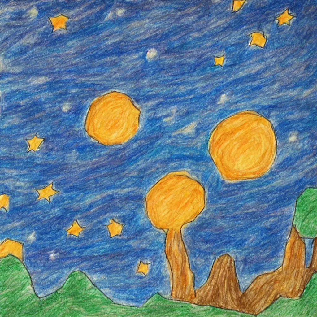 Image similar to a child’s drawing of the night sky