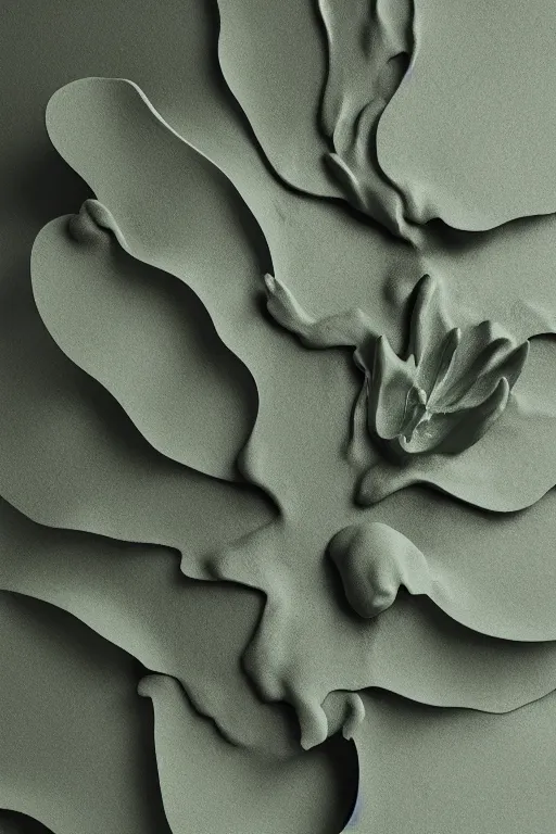 Image similar to 3 d render by daniel arsham of a long melting solid gold lilly pad