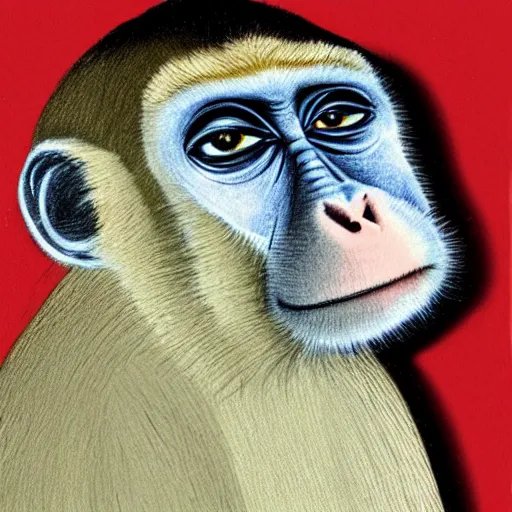 Image similar to portrait of a macaque wearing a black headband, in the style of piccaso