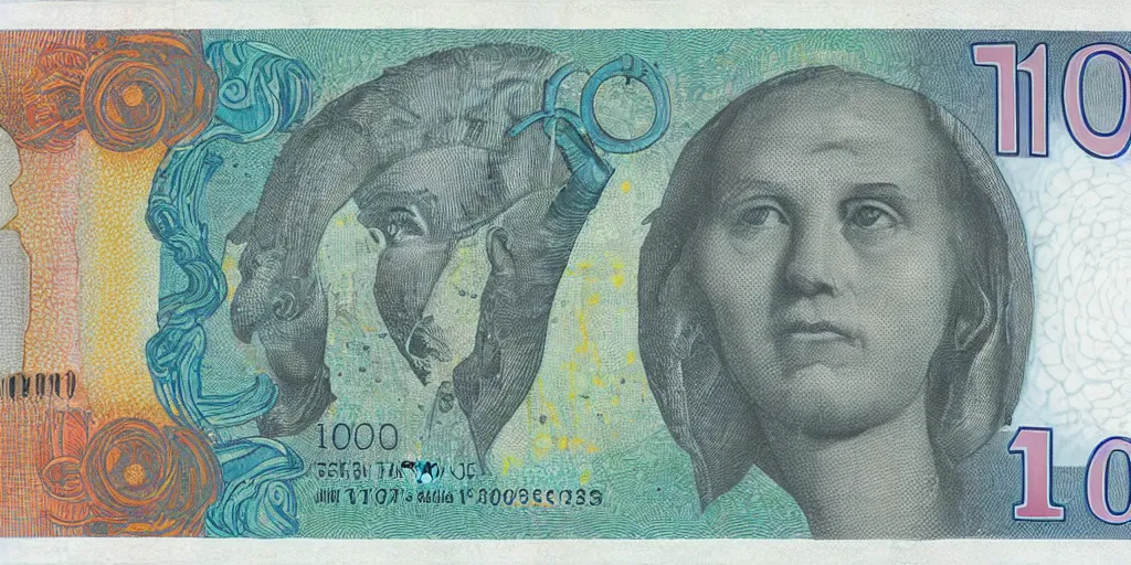 Image similar to 1 0 0 euro note but alien