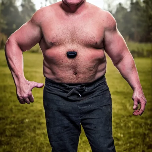 Prompt: full Portrait photography of someone who has the face of Gordon Ramsay, the body of an orc, ogre body