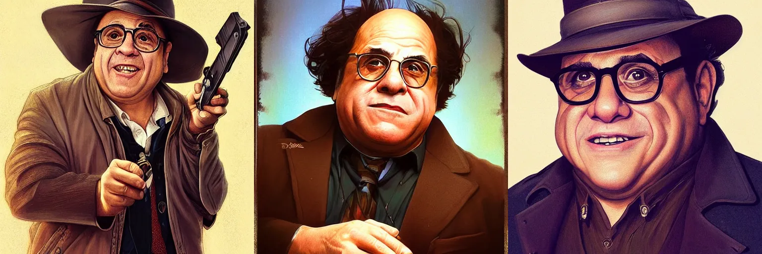 Prompt: portrait of Danny DeVito as a detective, highly detailed, digital painting, artstation, concept art, sharp focus, illustration, art by artgerm and greg rutkowski and alphonse mucha