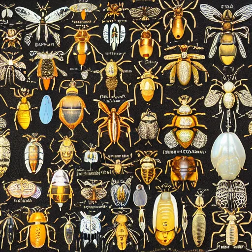 Image similar to a group of different types of insects on a white background, an illustration of by ernst haeckel, shutterstock contest winner, mingei, photoillustration, made of insects, wimmelbilder
