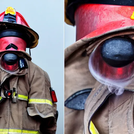 Image similar to tearful firefighter, ultra realistic, smokey