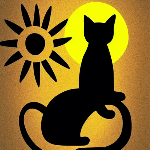 Prompt: tattoo sketch of a cat hugging the sun, on a yellow paper, african ornament, minimalism, vector