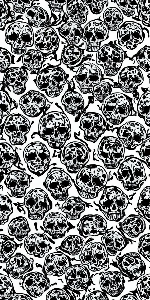 Prompt: seamless pattern of skulls and snakes, vector, symmetrical, repeating 35mm photography