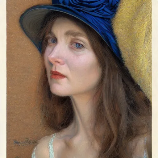 Image similar to portrait of a woman with little horns that peek out of her hat, by donato giancola.