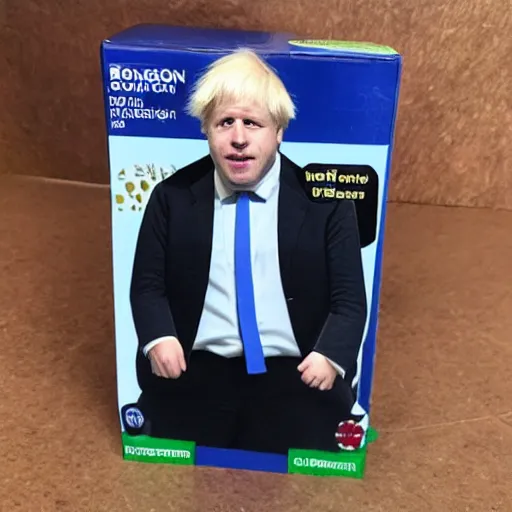 Image similar to Boris Johnson action figure, in its package