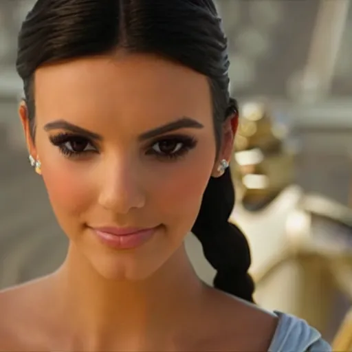 Image similar to victoria justice with kim kardashian body as princess padme in star wars episode 3, 8 k resolution, cinematic lighting, anatomically correct