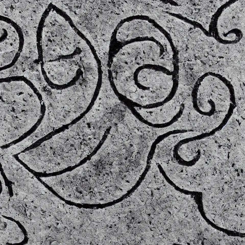 Prompt: ancient symbol for the word ersatz etched on stone, black and white