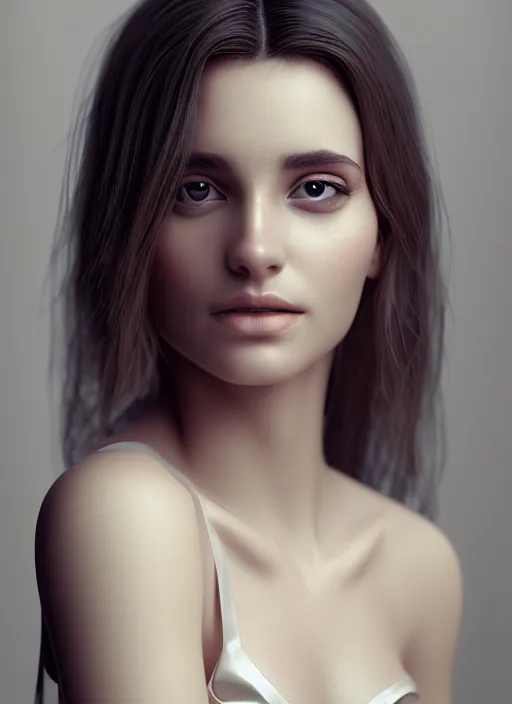 Image similar to portrait of a gorgeous young woman in the style of stefan kostic, octane render, realistic photo, sharp focus, 8k high definition, insanely detailed, intricate, elegant