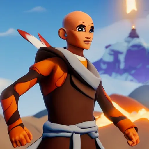 Prompt: aang in fortnite, character render, full body shot, highly detailed, in game render