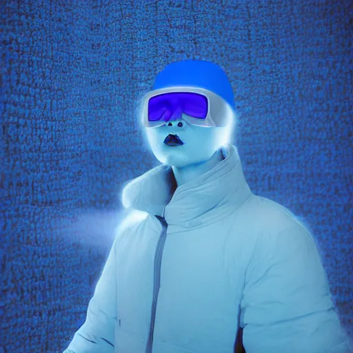 Prompt: Contamporery art photography Invisible man wearing Blue hat and futuristic inuit glass by Hiromasa Ogura in style of Ghost in the Shell, the golden ratio, infrared ambient light
