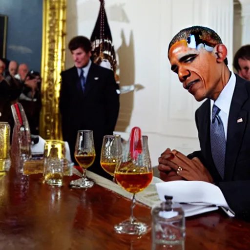 Prompt: obama drinking rakia