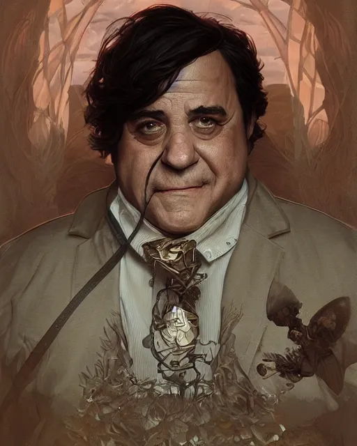 Prompt: character portrait of danny devito, intricate, wild, highly detailed, digital painting, artstation, upper body, concept art, smooth, sharp focus, illustration, art by artgerm and greg rutkowski and alphonse mucha