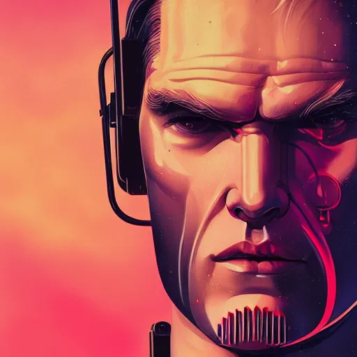 Image similar to Lofi vaporwave cyberpunk portrait of Geralt of Rivia, closeup, Tristan Eaton, Tom Bagshaw