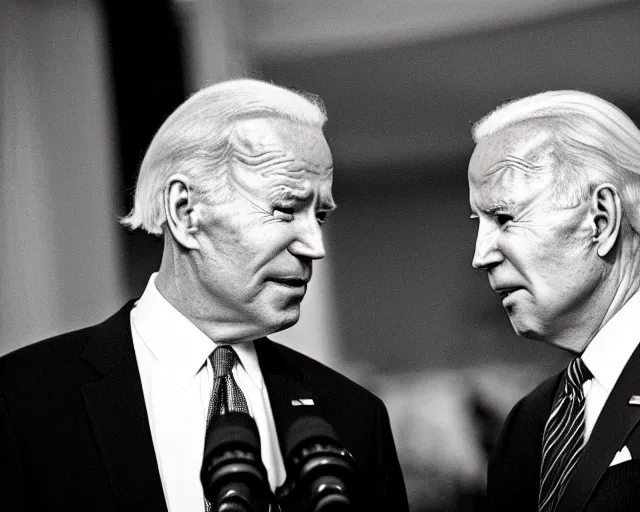 Image similar to president joe biden face to face with president joe biden, nikon 3 5 mm, photograph