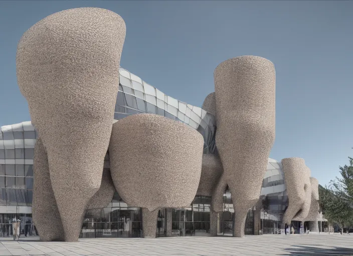 Image similar to mercedes exhibition center exterior designed by antoni gaudi, photorealistic octane render 8 k, 2 8 mm