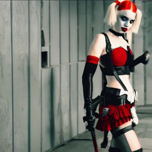 Image similar to 2B and A2 as Harley Quinn, Cinematography by Roger Deakins