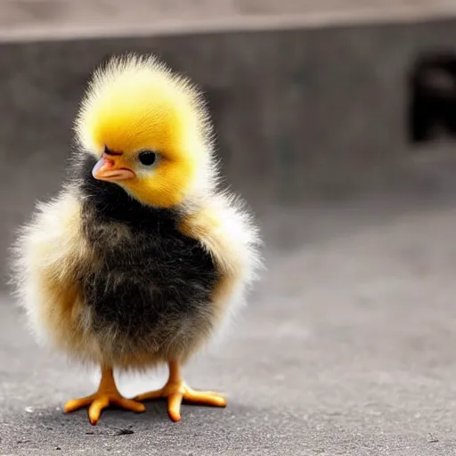 Image similar to cute baby chick dressed as a jail prisioner