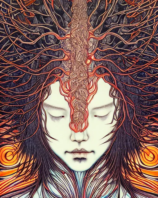 Image similar to human spirit breaking away from the body, conjuring psychedelic background, part by takato yamamoto, part by alex gray, ross tran, james jean, ultra realistic, highly detailed, 8 k, trending on artstation, symmetry