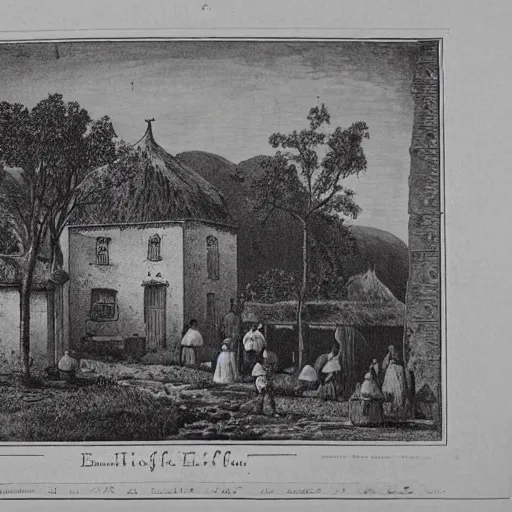 Image similar to 1 9 th century engrave of village life