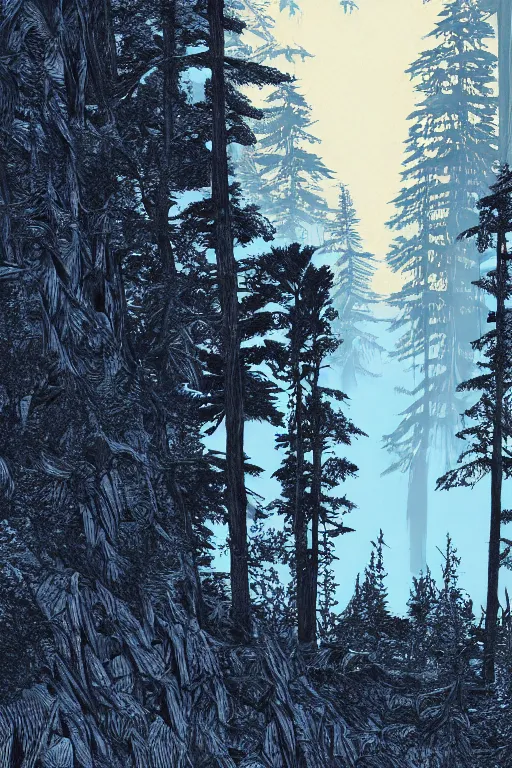 Image similar to a beautiful woodcut print of a canadian mountain forest, 8 k, frostbite 3 engine, cryengine, dof, trending on artstation, digital art, crepuscular ray, art by fossi _ images and tugboat printshop