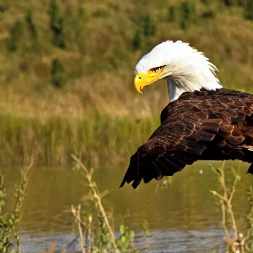 Prompt: bald eagle fighting a snake, wildlife photography