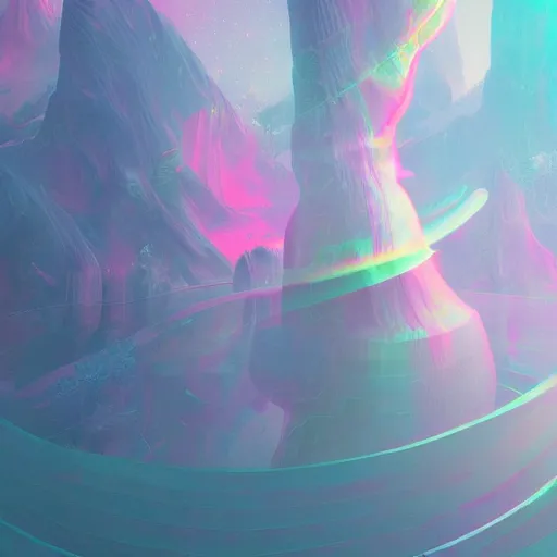 Prompt: long Shot of psychedelic misty chromatic astral temple , stylish, lsd, soft, trending on artstation, cinematic, artwork by WLOP