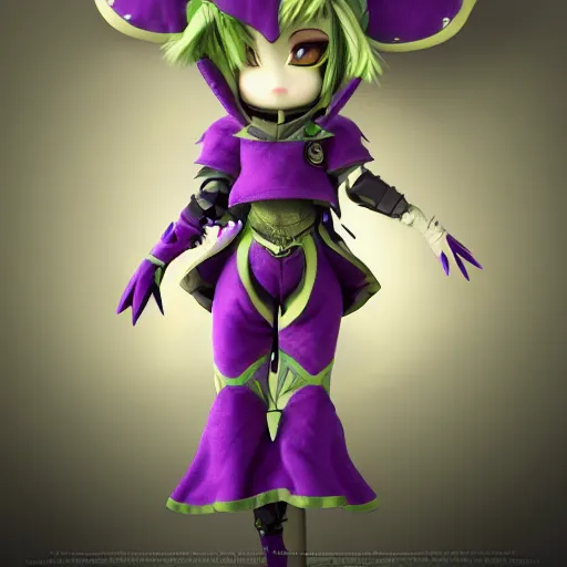 Prompt: cute fumo plush of an armored knight girl of a royal legion, green and purple, monster girl, vray, artstation