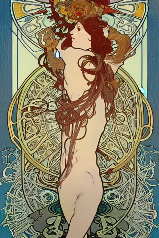 Image similar to pain(t) by alphonse mucha by james jean and by ross tran