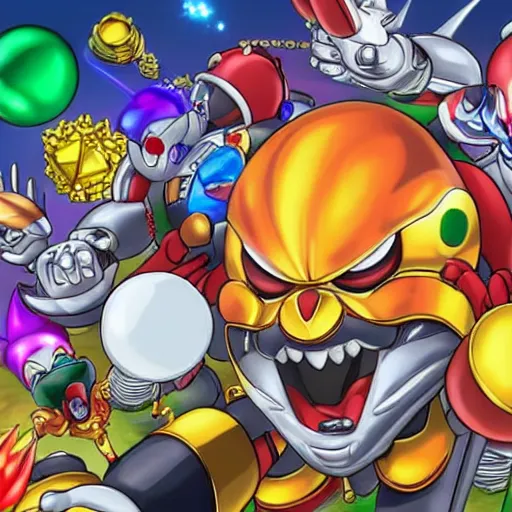 Image similar to robotnik with seven chaos emeralds