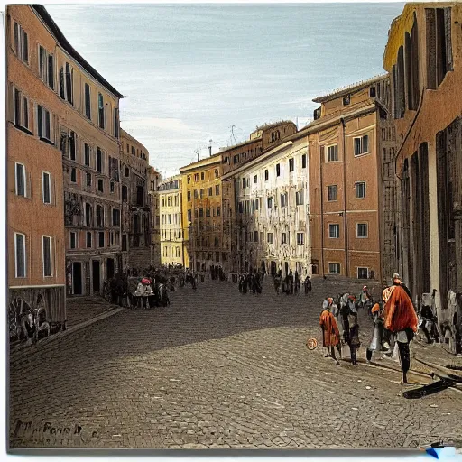 Image similar to the view down a street, buildings in rome by martinus rørbye