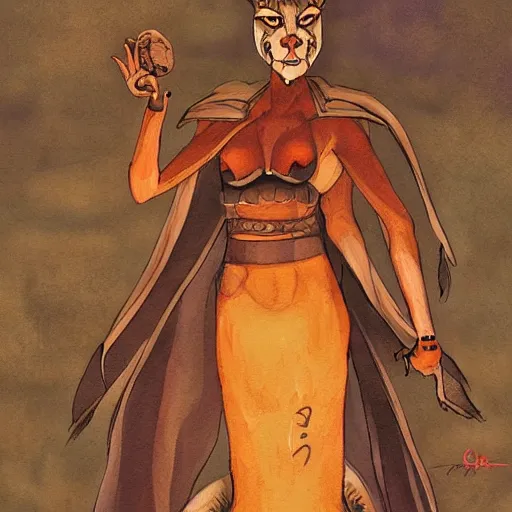 Image similar to caracal in toga, art by guillermo lorca garcia