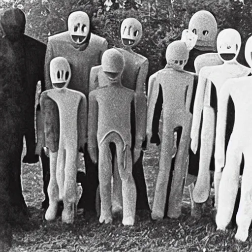 Image similar to rare photo of slendermen 1 9 8 7